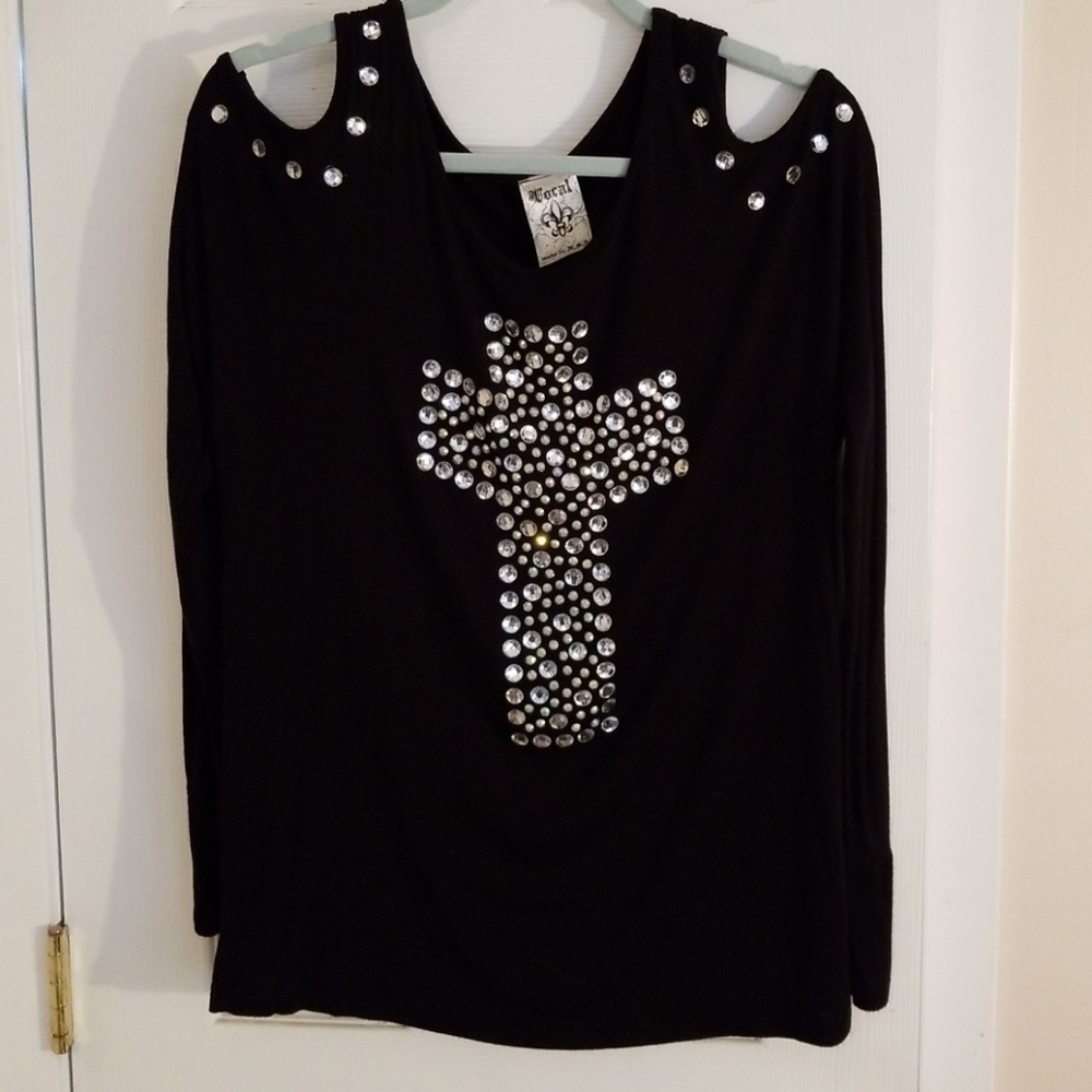 Vocal Bling Cold Shoulder shirt L